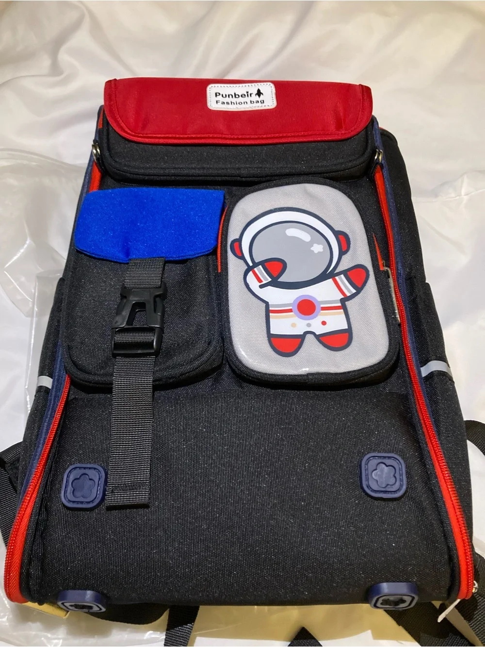 Punbeir Kids Black & Red Backpack with Astronaut Patch
